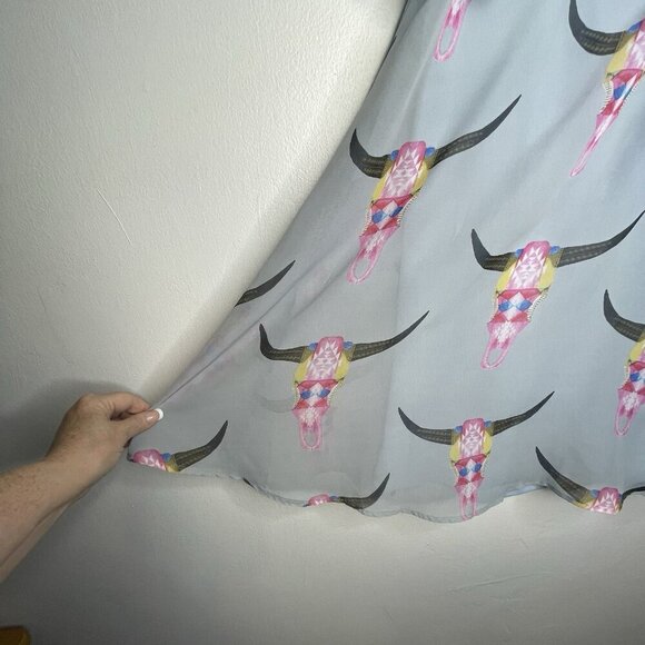 Show Me Your Mumu Kyle Mini Dress Womens M Blue Chiffon Cow Skull Western Boho - Picture 9 of 12